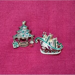 Vintage Holiday Christmas‎ Pins Brooches Christmas Tree & Monet  Sleigh